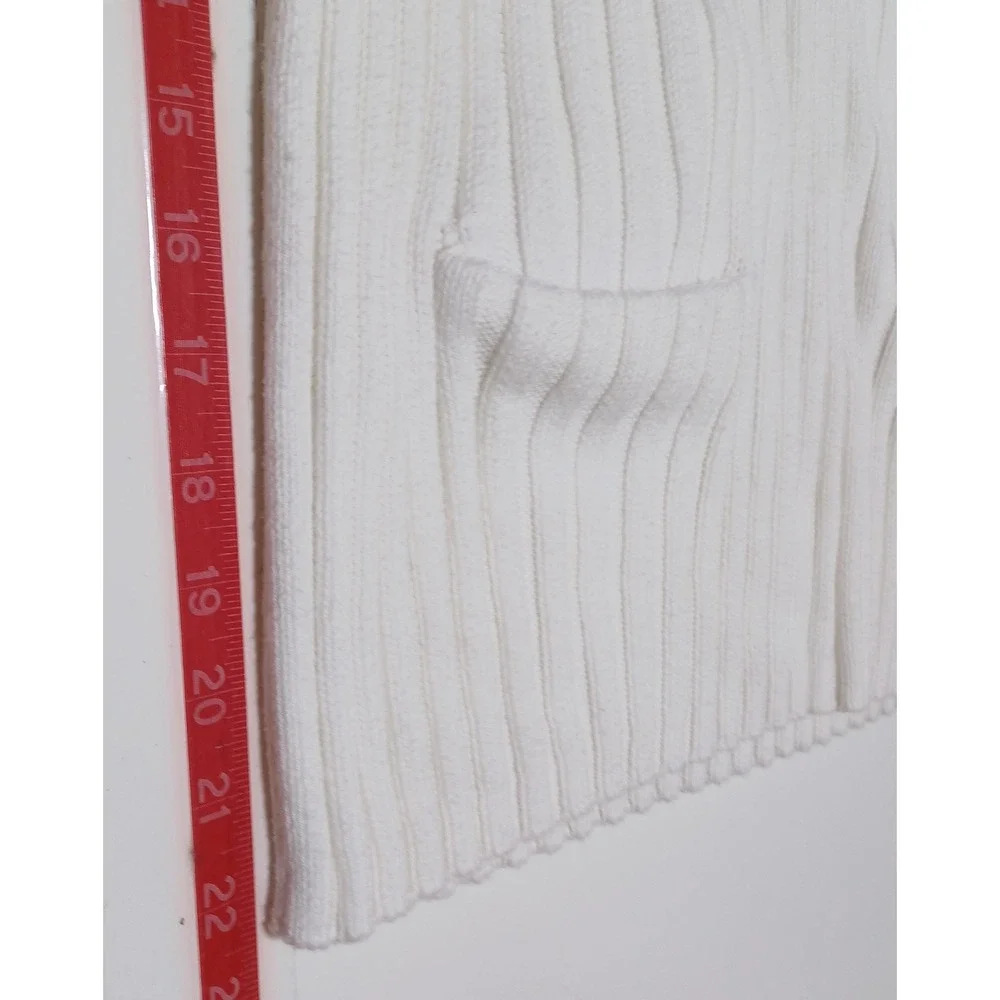 Haven Womens XL Mock Neck Sweater White Organic Cotton Fisherman Quiet Luxury